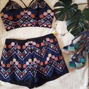 Embroidered Flower Two-Piece Playsuit